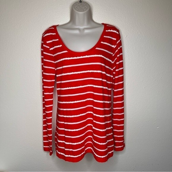 NWT Old Navy Long Sleeve Sparkle Red Stripe Scoop Neck Sequin T Shirt Women Med - Picture 13 of 13